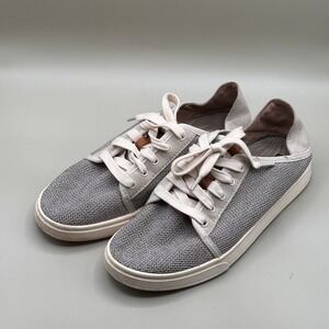OluKai Pehuea Li Womens 8 Grey Mesh Lace Up Sneakers 20379-2020 Tapa White